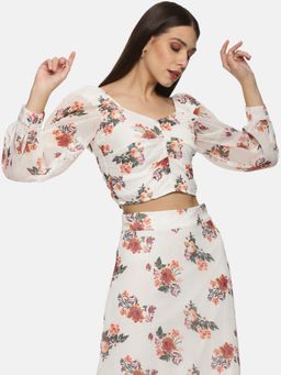 IS.U - Floral Balloon Sleeve Crop Top