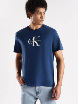 Calvin Klein - Embroidered Logo Relaxed Fit Blue Cotton T-Shirt