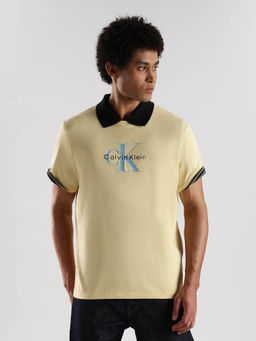 Calvin Klein - Embroidered Logo Relaxed Fit Yellow Cotton T-Shirt