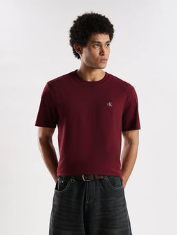 Calvin Klein - Solid Relaxed Fit Maroon Cotton T-Shirt