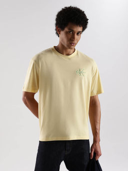 Calvin Klein - Embroidered Logo Relaxed Fit Yellow Cotton T-Shirt