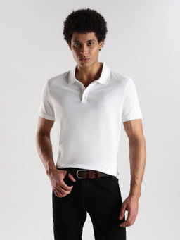 Calvin Klein - Solid Regular Fit White Cotton Polo T-Shirt