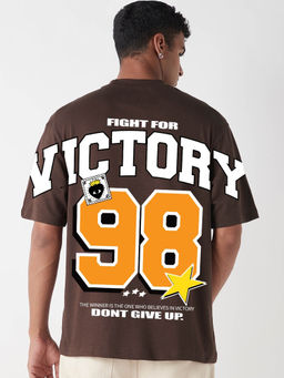 Bewakoof - Air 1.0 Men's Chocolate Brown Victory Varsity Typography Oversized T-shirt