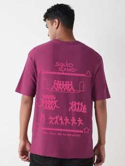 Bewakoof - Air 1.0 Squid Game Men's Purple You Will Be Eliminated Graphic Printed Oversized T-shirt