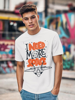 Bewakoof - Men White I Need More Space Graphic Printed T-Shirt