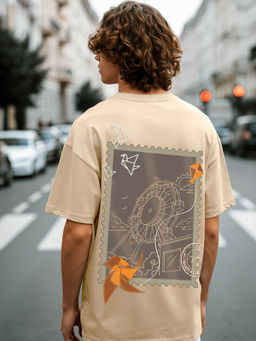 Bewakoof - Men's Ginger Root Brown 360 Nostalgia Graphic Printed Oversized T-shirt