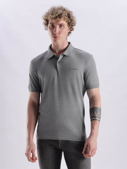 Calvin Klein - Printed Regular Fit Grey Cotton Polo T-Shirt