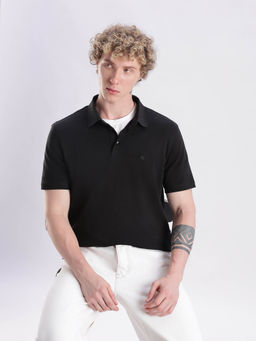 Calvin Klein - Solid Regular Fit Black Cotton Polo T-Shirt