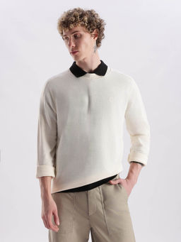 Calvin Klein - Solid Regular Fit Cream Cotton T-Shirt