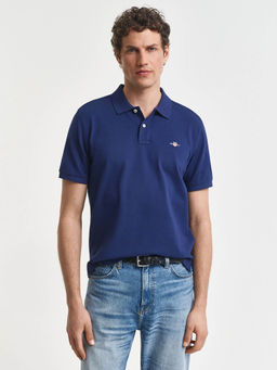 GANT - Men Blue Regular Fit Shield Pique Polo T-Shirt