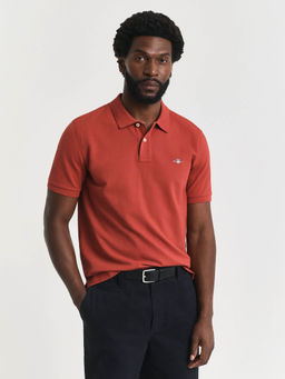 GANT - Men Red Regular Fit Shield Pique Polo T-Shirt