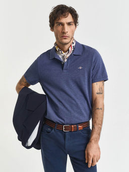 GANT - Men Blue Regular Fit Shield Pique Polo T-Shirt