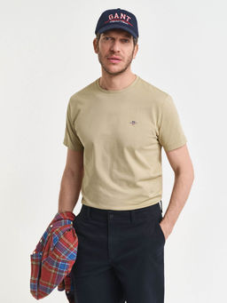 GANT - Men Khaki Crew Neck Regular Fit Shield T-Shirt