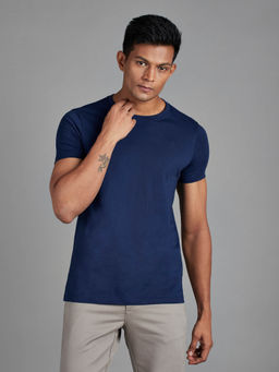 Reid & Taylor - Men Round Neck T-Shirt-Navy