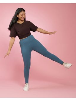 Blissclub - Women Teal Groove-In Cotton Leggings with Adjustable Inner Drawcord and Side Pockets