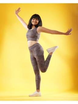 Blissclub - Women Grey Active Tie-Dye Leggings with Two Side Pockets