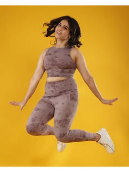 Blissclub - Women Brown Active Tie-Dye Leggings with Two Side Pockets