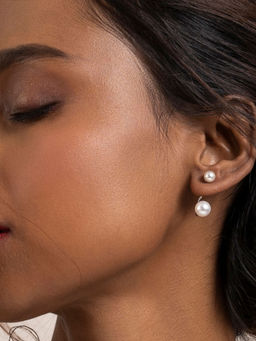 March By FableStreet - Sterling Silver Statement Pearl Jacket Earrings