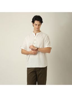Saltpetre - Summer Relaxed Fit Semi Spread Collar Linen Blend Ecru Off White Shirt