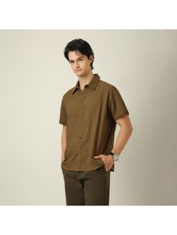 Saltpetre - Summer Relaxed Fit Semi Spread Collar Linen Blend Olive Green Shirt