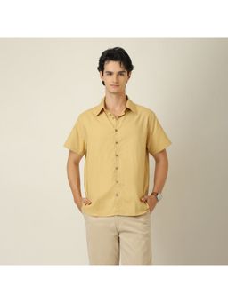 Saltpetre - Summer Relaxed Fit Semi Spread Collar Linen Blend Yellow Shirt