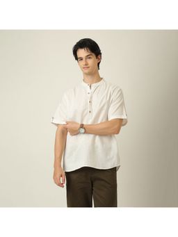 Saltpetre - Drifter Mandarin Collar Roll Up Sleeves With Tabs Cotton Linen Ecru Off White Shirt