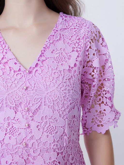 Buy Cover Story Lilac V-Neck Lace Skater Dress Online