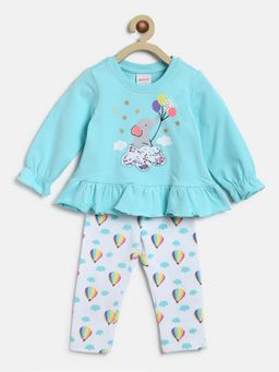 Nautinati - Girls Blue Conversational Printed Top with Trouser (Set of 2)