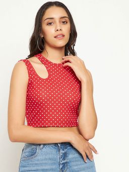 Uptownie - Stretchable Polyester Sleeveless Cut Out Crop Top - Red