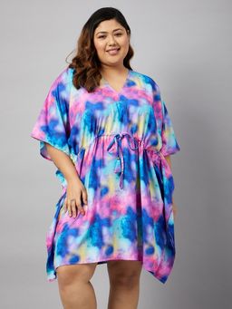 Secrets By ZeroKaata - Printed Plus Size Kaftan Nightdress For Women-Multi-Color