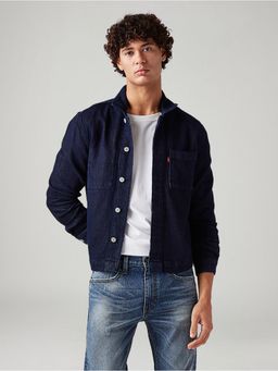 Levi's - Men Navy Blue Cotton Collar Neck Jacket