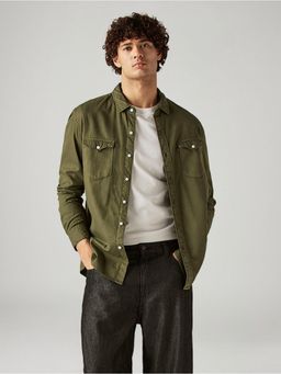 Levi's - Men Olive Cotton Collar Neck Shirt