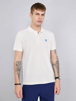 Rock.it - Men Off White Cotton Blend Collar Neck Polo T-Shirt