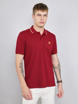 Rock.it - Men Wine Cotton Collar Neck Polo T-Shirt