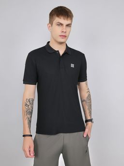 Rock.it - Men Black Polyester Collar Neck Polo T-Shirt