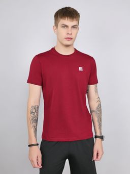 Rock.it - Men Wine Cotton Blend Round Neck T-Shirt