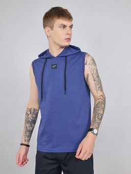 Rock.it - Men Blue Cotton Blend Hooded T-Shirt
