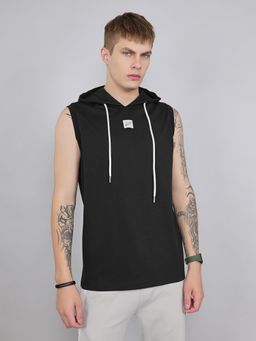 Rock.it - Men Black Cotton Blend Hooded T-Shirt