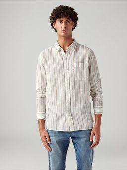 Levi's - Men Off White Linen Collar Neck Shirt