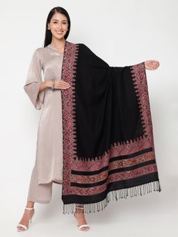 La Vastraa - Kulu Woven Pure Wool Black Shawl