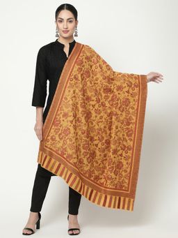 La Vastraa - Mustard Yellow Woven-Design Wool Shawl