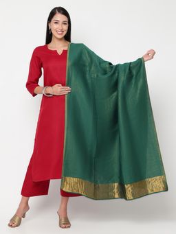 La Vastraa - Green-Gold Colour Double Side Solid Wool Shawl