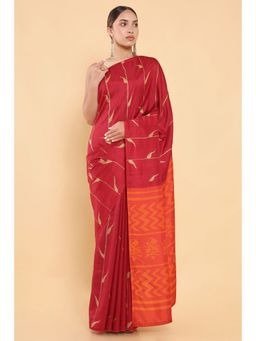 Soch - Women Maroon Silk Printed Saree with Stitched Blouse
