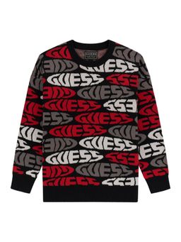 Guess - Cotton Printed Black Pullover Sweatshirt for Boys