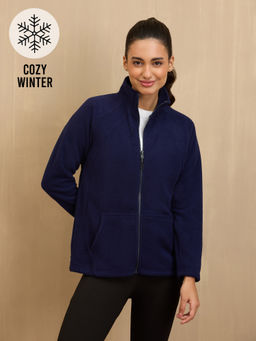 Nykd by Nykaa - Cozy Sherpa Front open Jacket-NYLE701-Navy