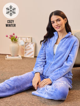 Nykd by Nykaa - Luxe Fur Cozy Front Open Zippered Jacket-NYS120-Blue