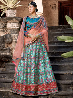 Odette - Women Modern Semi Stitched Sea Green Lehenga with Unstitched Blouse & Dupatta (Set of 3)