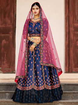 Odette - Women Navy Blue Designer Semi Stitched Lehenga with Unstitched Blouse & Dupatta (Set of 3)