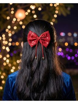 FUNKRAFTS - Girls Shimmer Embellished Bow Alligator Hair Clip - Red (7-12 Years)