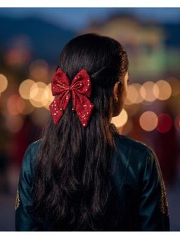 FUNKRAFTS - Girls Shimmer Embellished Bow with Tail Alligator Hair Clip - Red (7-12 Years)
